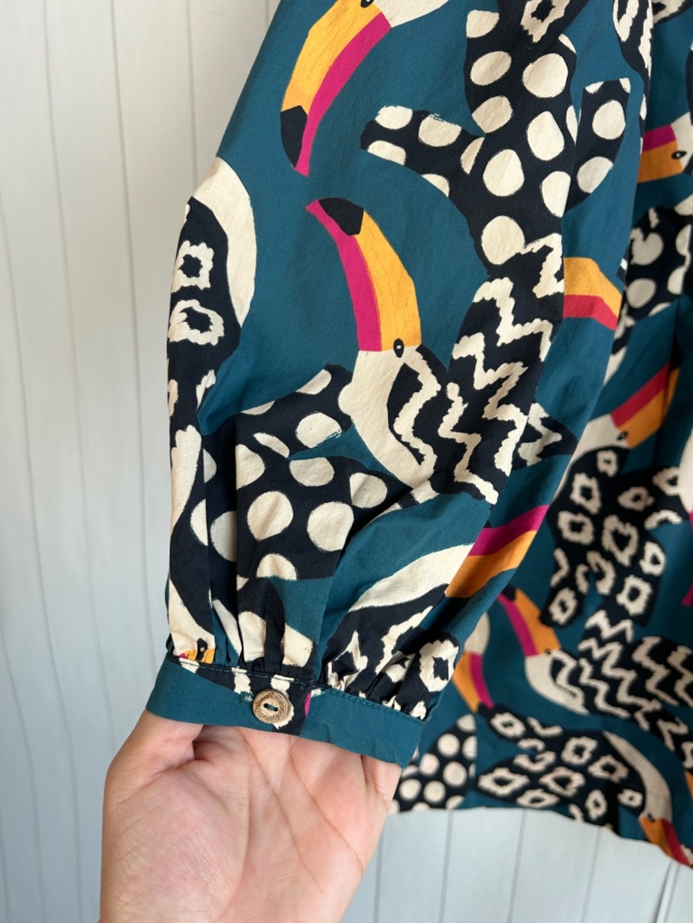 Farm Rio Anthropologie size L Tucans tunic dress cotton poplin colorful long sl - Picture 7 of 11